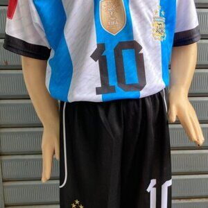 NEW MESSI #10 Team Argentina Uniform Jersey/Short Set Sizes Available Light Blue